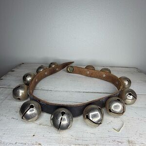 Antique Sleigh Bells, Vintage Jingle Bells, Brass Horse Bells, Leather Bell Stra
